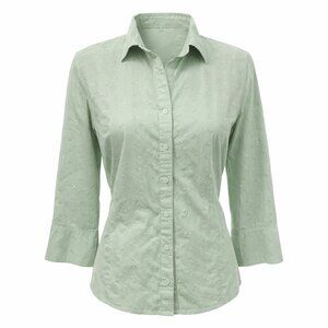 Ann Taylor Embroidered Eyelet Button Down Blouse Size 14 Green Work Top